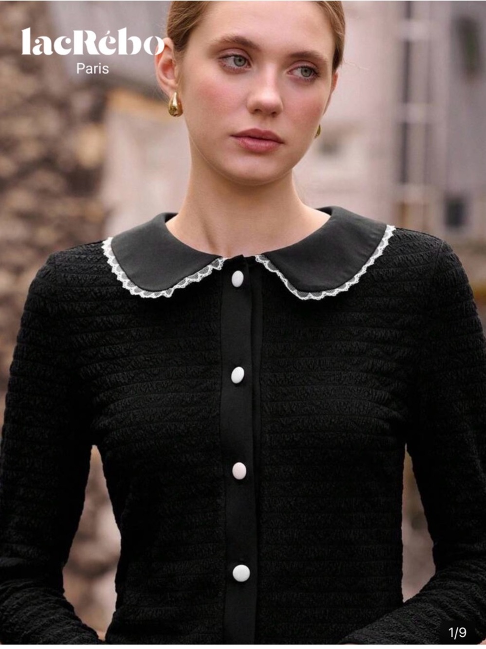 Black Peter Pan Collar Button Cardigan | Chic Parisian Style Top